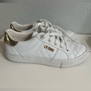Guess White and Gold Quilted Sneakers
